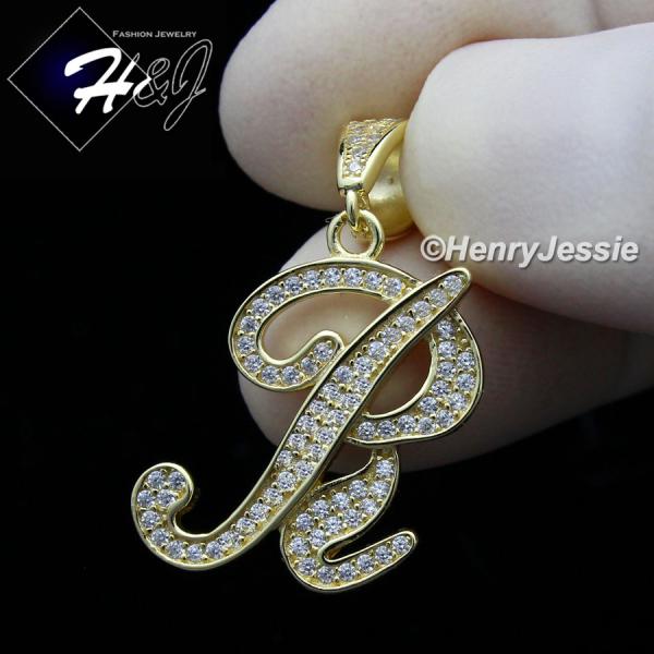 MEN WOMEN 925 STERLING SILVER LAB DIAMOND ICED GOLD 26 INITIAL LETTERS PENDANT*GP175