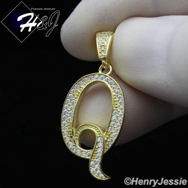 MEN WOMEN 925 STERLING SILVER LAB DIAMOND ICED GOLD 26 INITIAL LETTERS PENDANT*GP175