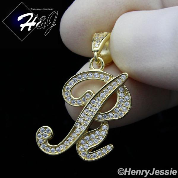 MEN WOMEN 925 STERLING SILVER LAB DIAMOND ICED GOLD 26 INITIAL LETTERS PENDANT*GP175