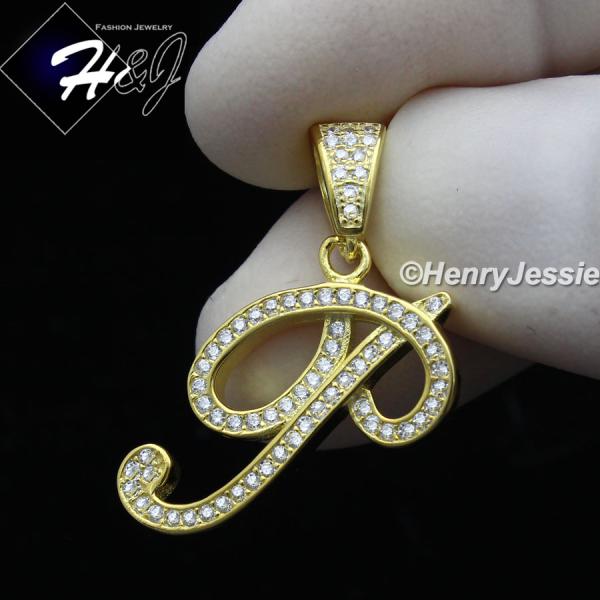 MEN WOMEN 925 STERLING SILVER LAB DIAMOND ICED GOLD 26 INITIAL LETTERS PENDANT*GP175