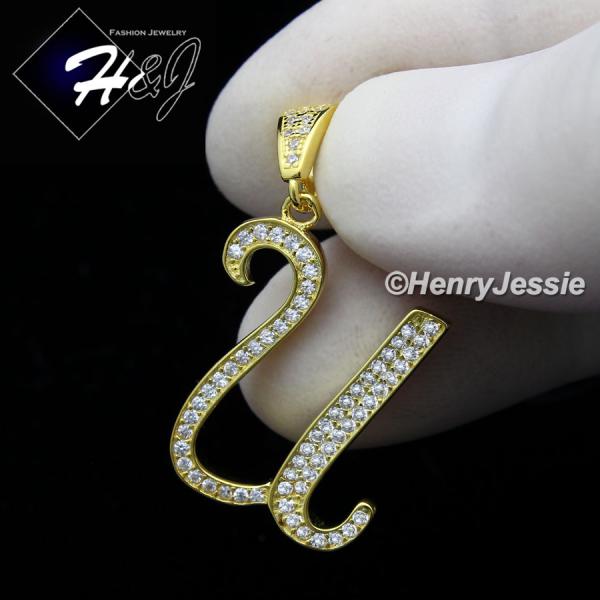 MEN WOMEN 925 STERLING SILVER LAB DIAMOND ICED GOLD 26 INITIAL LETTERS PENDANT*GP175