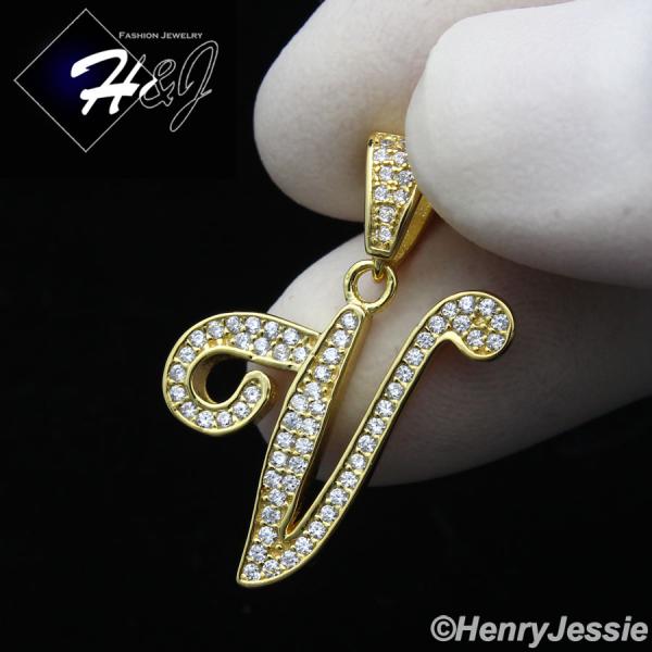 MEN WOMEN 925 STERLING SILVER LAB DIAMOND ICED GOLD 26 INITIAL LETTERS PENDANT*GP175
