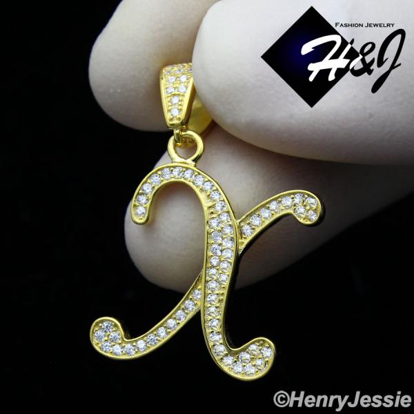 MEN WOMEN 925 STERLING SILVER LAB DIAMOND ICED GOLD 26 INITIAL LETTERS PENDANT*GP175