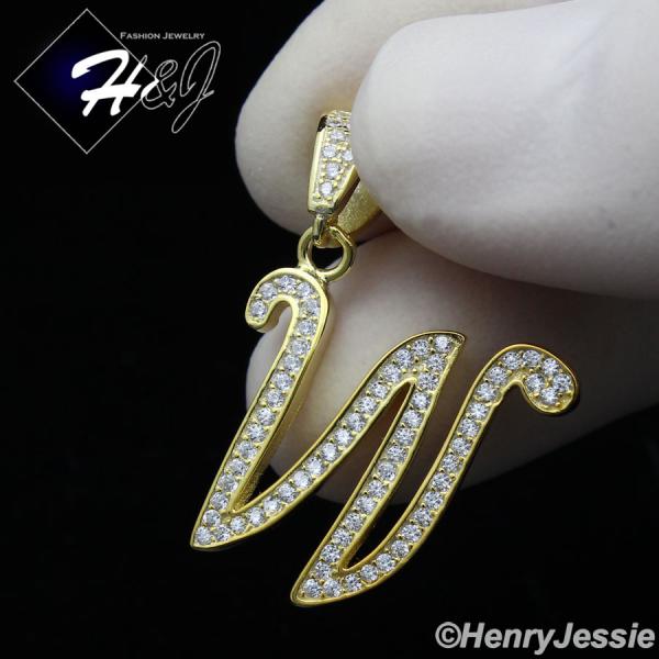 MEN WOMEN 925 STERLING SILVER LAB DIAMOND ICED GOLD 26 INITIAL LETTERS PENDANT*GP175