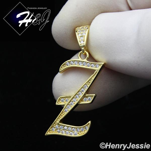 MEN WOMEN 925 STERLING SILVER LAB DIAMOND ICED GOLD 26 INITIAL LETTERS PENDANT*GP175