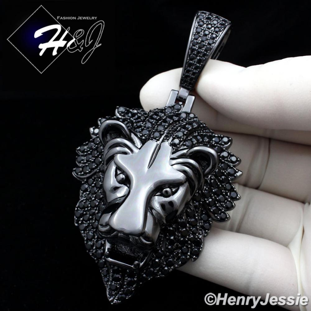 MEN 14K BLACK GOLD FINISH ICED BLING BLACK 3D LION KING HEAD PENDANT*BBP5