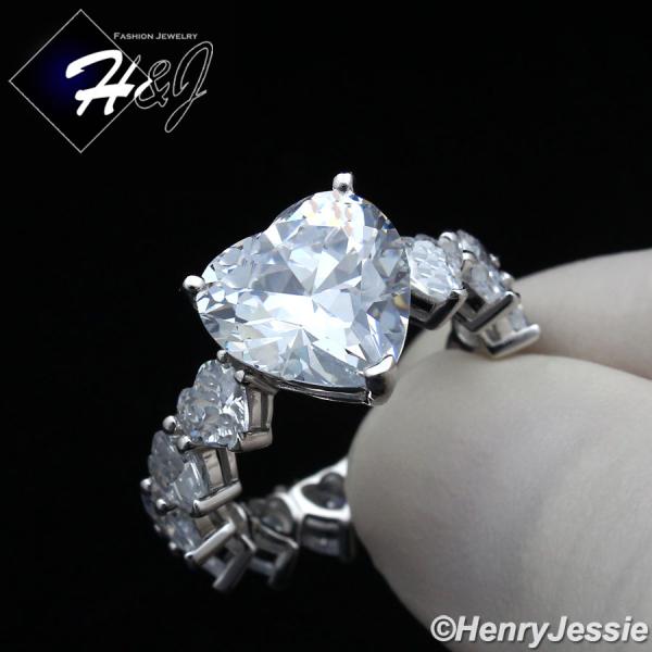 WOMEN 925 STERLING SILVER CLEAR HEART SHAPED FULL BLING CZ SILVER ENGAGEMENT RING*SR149
