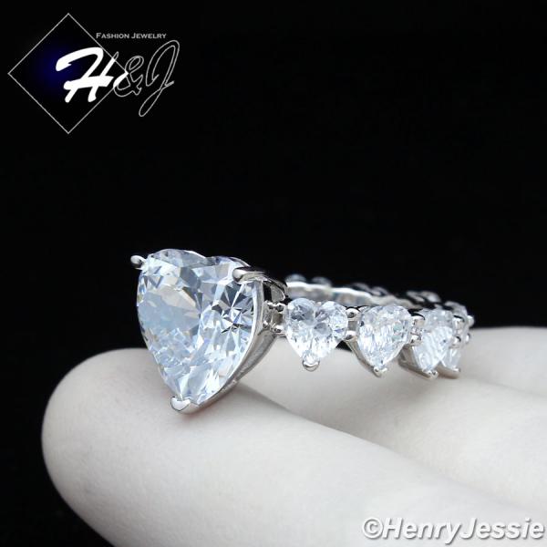 WOMEN 925 STERLING SILVER CLEAR HEART SHAPED FULL BLING CZ SILVER ENGAGEMENT RING*SR149