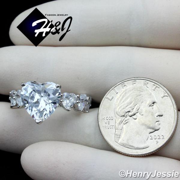 WOMEN 925 STERLING SILVER CLEAR HEART SHAPED FULL BLING CZ SILVER ENGAGEMENT RING*SR149