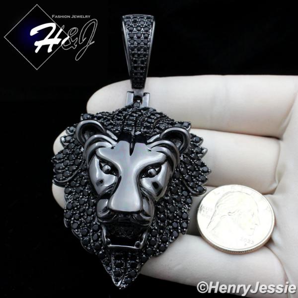 MEN 14K BLACK GOLD FINISH ICED BLING BLACK 3D LION KING HEAD PENDANT*BBP5