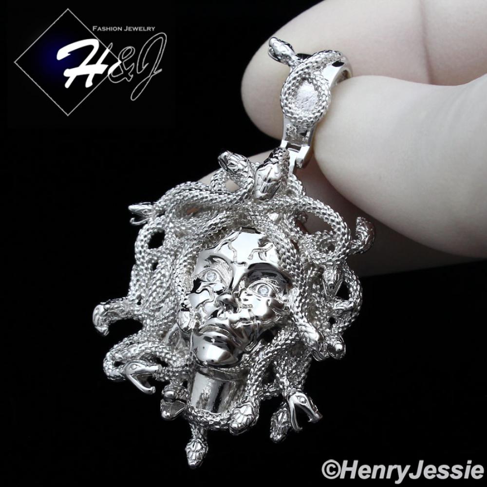MEN SOLID 925 STERLING SILVER HIPHOP 3D MEDUSA HEAD SILVER CHARM PENDANT*SP386