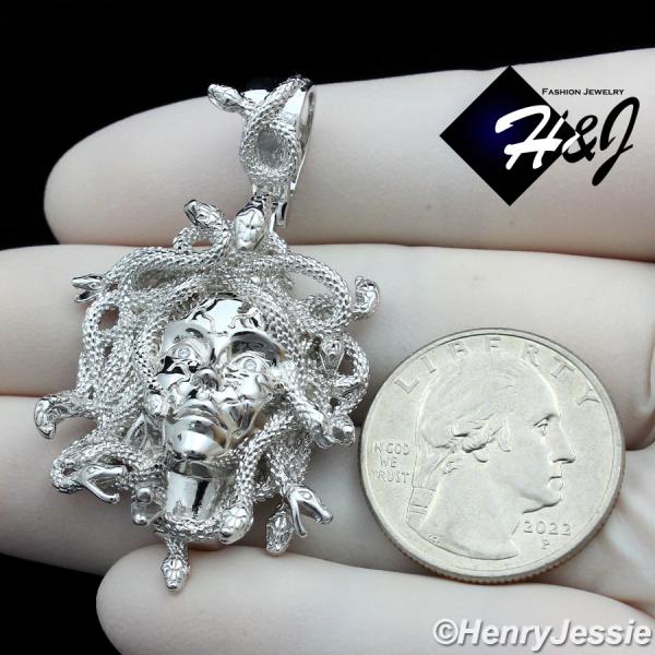 MEN SOLID 925 STERLING SILVER HIPHOP 3D MEDUSA HEAD SILVER CHARM PENDANT*SP386