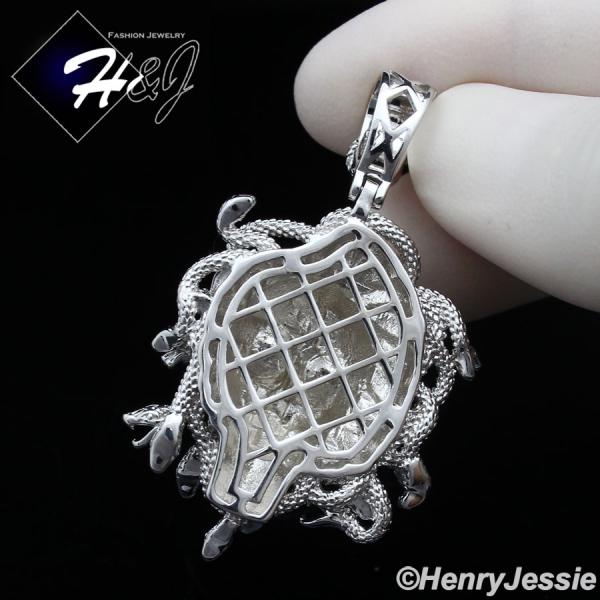 MEN SOLID 925 STERLING SILVER HIPHOP 3D MEDUSA HEAD SILVER CHARM PENDANT*SP386
