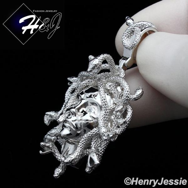 MEN SOLID 925 STERLING SILVER HIPHOP 3D MEDUSA HEAD SILVER CHARM PENDANT*SP386