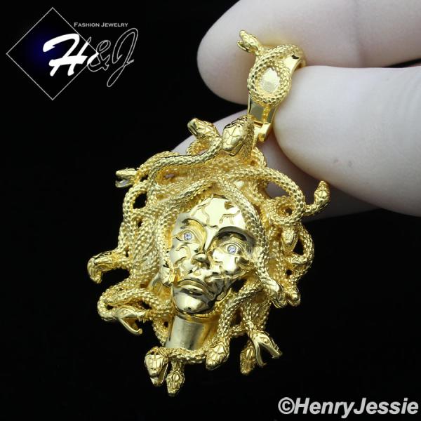MEN SOLID 925 STERLING SILVER HIPHOP 3D MEDUSA HEAD GOLD CHARM PENDANT*SP386