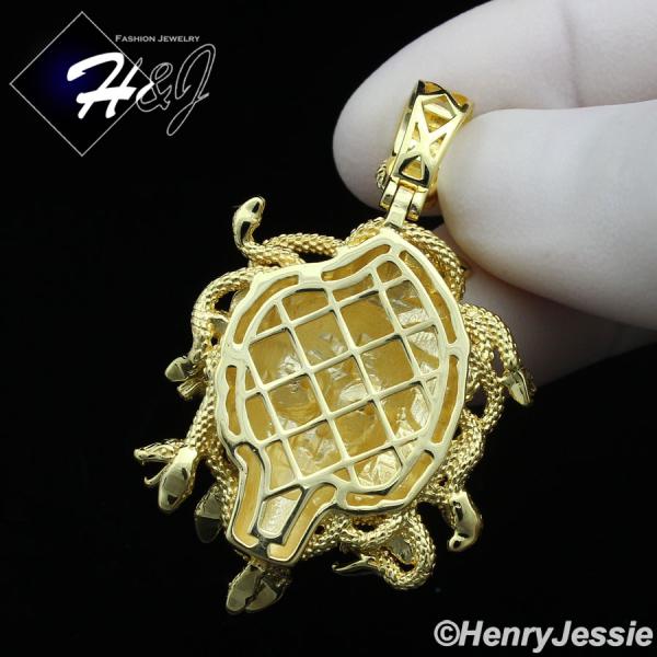MEN SOLID 925 STERLING SILVER HIPHOP 3D MEDUSA HEAD GOLD CHARM PENDANT*SP386