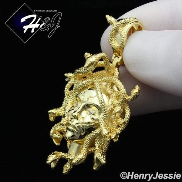 MEN SOLID 925 STERLING SILVER HIPHOP 3D MEDUSA HEAD GOLD CHARM PENDANT*SP386
