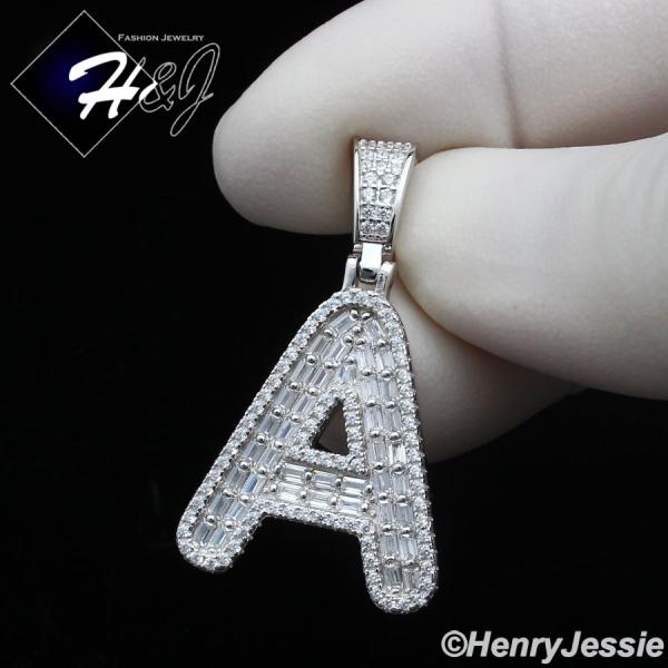 MEN WOMEN 925 STERLING SILVER ICY BAGUETTE CZ 3D 26 INITIAL LETTERS PENDANT*SP412