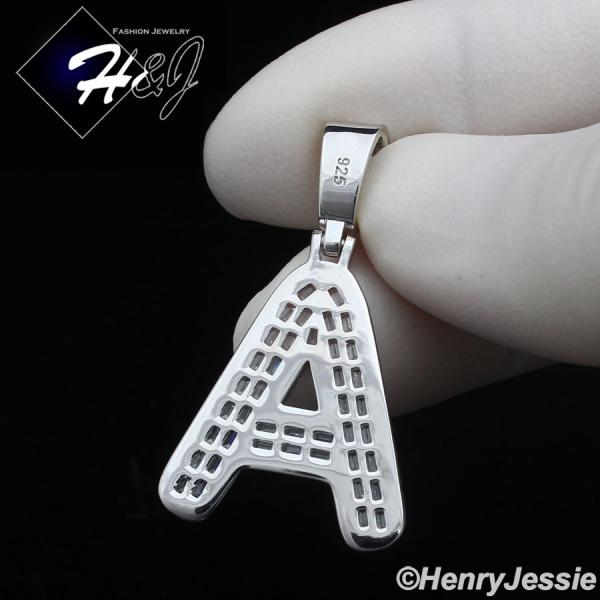 MEN WOMEN 925 STERLING SILVER ICY BAGUETTE CZ 3D 26 INITIAL LETTERS PENDANT*SP412