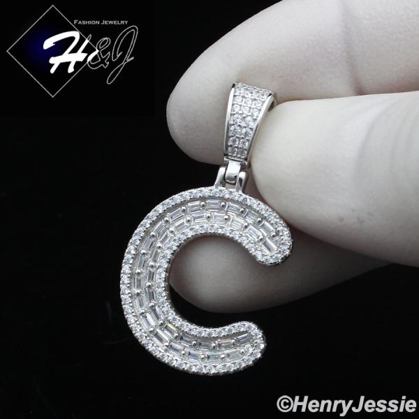 MEN WOMEN 925 STERLING SILVER ICY BAGUETTE CZ 3D 26 INITIAL LETTERS PENDANT*SP412