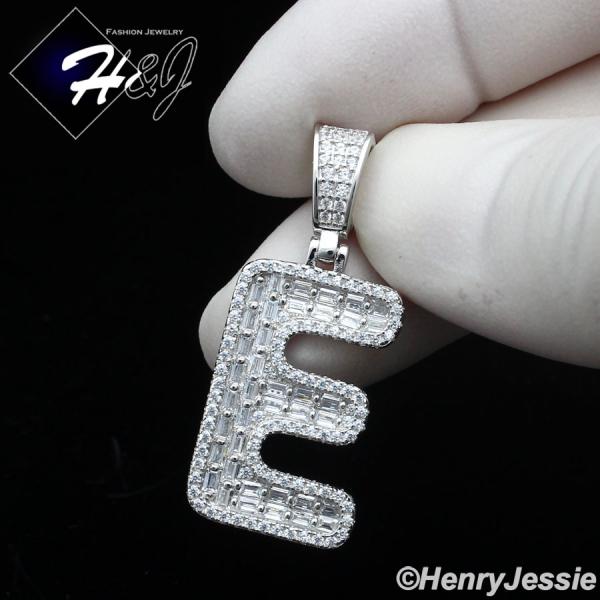 MEN WOMEN 925 STERLING SILVER ICY BAGUETTE CZ 3D 26 INITIAL LETTERS PENDANT*SP412
