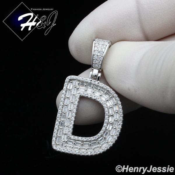 MEN WOMEN 925 STERLING SILVER ICY BAGUETTE CZ 3D 26 INITIAL LETTERS PENDANT*SP412
