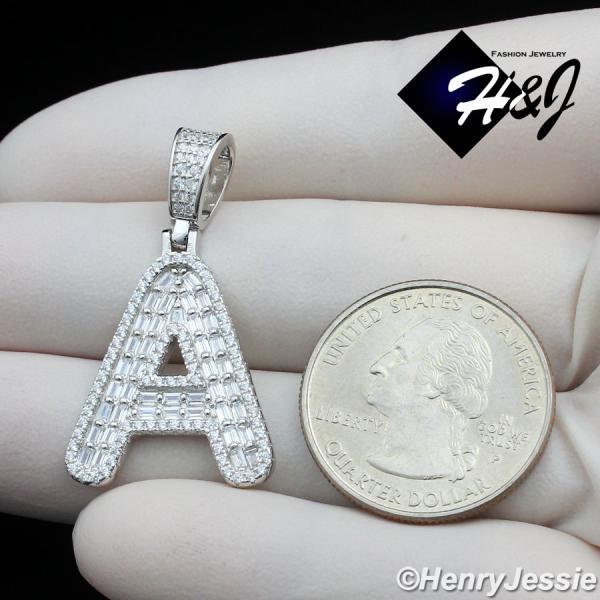 MEN WOMEN 925 STERLING SILVER ICY BAGUETTE CZ 3D 26 INITIAL LETTERS PENDANT*SP412