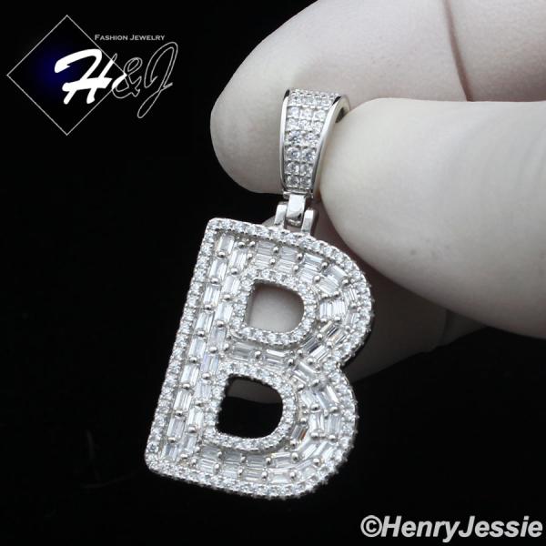 MEN WOMEN 925 STERLING SILVER ICY BAGUETTE CZ 3D 26 INITIAL LETTERS PENDANT*SP412