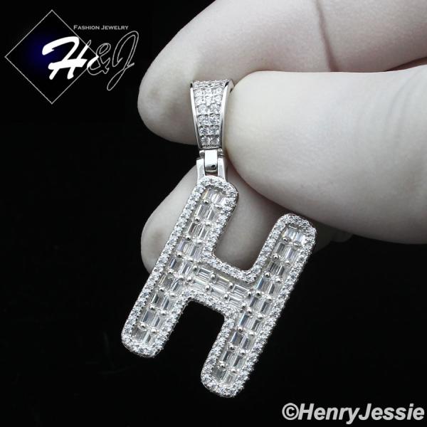 MEN WOMEN 925 STERLING SILVER ICY BAGUETTE CZ 3D 26 INITIAL LETTERS PENDANT*SP412