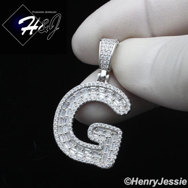 MEN WOMEN 925 STERLING SILVER ICY BAGUETTE CZ 3D 26 INITIAL LETTERS PENDANT*SP412
