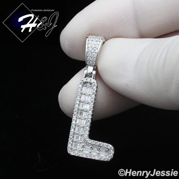 MEN WOMEN 925 STERLING SILVER ICY BAGUETTE CZ 3D 26 INITIAL LETTERS PENDANT*SP412