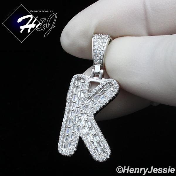 MEN WOMEN 925 STERLING SILVER ICY BAGUETTE CZ 3D 26 INITIAL LETTERS PENDANT*SP412