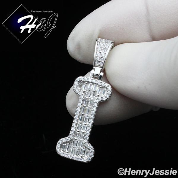 MEN WOMEN 925 STERLING SILVER ICY BAGUETTE CZ 3D 26 INITIAL LETTERS PENDANT*SP412