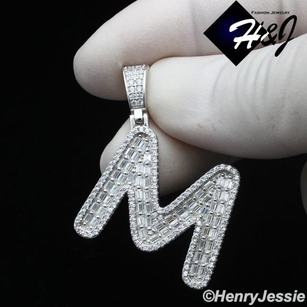 MEN WOMEN 925 STERLING SILVER ICY BAGUETTE CZ 3D 26 INITIAL LETTERS PENDANT*SP412