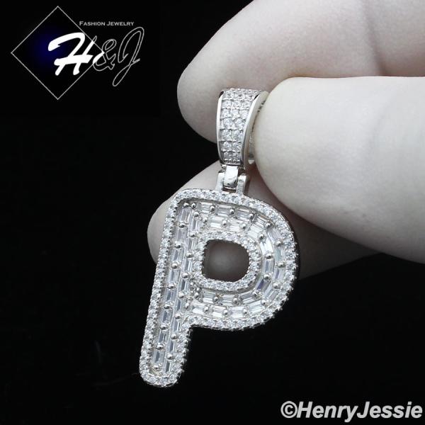 MEN WOMEN 925 STERLING SILVER ICY BAGUETTE CZ 3D 26 INITIAL LETTERS PENDANT*SP412