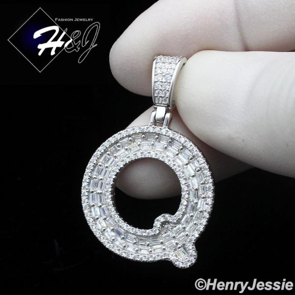 MEN WOMEN 925 STERLING SILVER ICY BAGUETTE CZ 3D 26 INITIAL LETTERS PENDANT*SP412