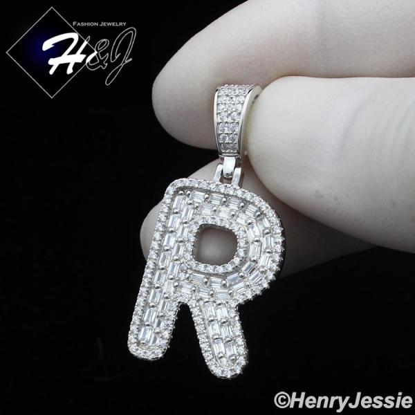 MEN WOMEN 925 STERLING SILVER ICY BAGUETTE CZ 3D 26 INITIAL LETTERS PENDANT*SP412