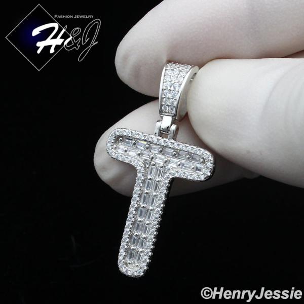 MEN WOMEN 925 STERLING SILVER ICY BAGUETTE CZ 3D 26 INITIAL LETTERS PENDANT*SP412