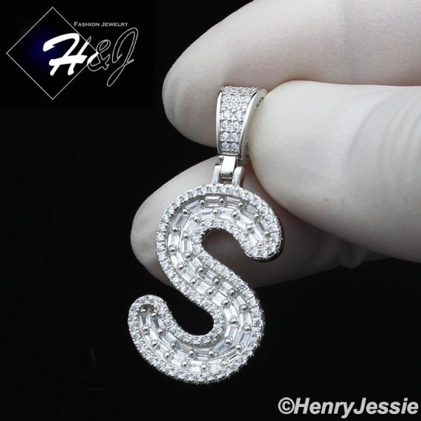 MEN WOMEN 925 STERLING SILVER ICY BAGUETTE CZ 3D 26 INITIAL LETTERS PENDANT*SP412