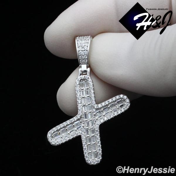 MEN WOMEN 925 STERLING SILVER ICY BAGUETTE CZ 3D 26 INITIAL LETTERS PENDANT*SP412