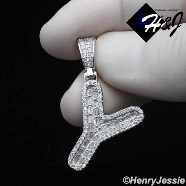 MEN WOMEN 925 STERLING SILVER ICY BAGUETTE CZ 3D 26 INITIAL LETTERS PENDANT*SP412
