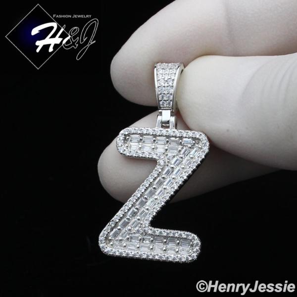 MEN WOMEN 925 STERLING SILVER ICY BAGUETTE CZ 3D 26 INITIAL LETTERS PENDANT*SP412