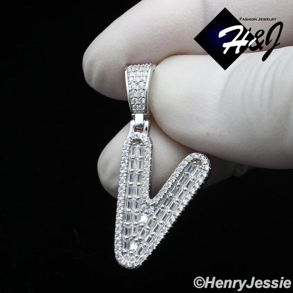 MEN WOMEN 925 STERLING SILVER ICY BAGUETTE CZ 3D 26 INITIAL LETTERS PENDANT*SP412