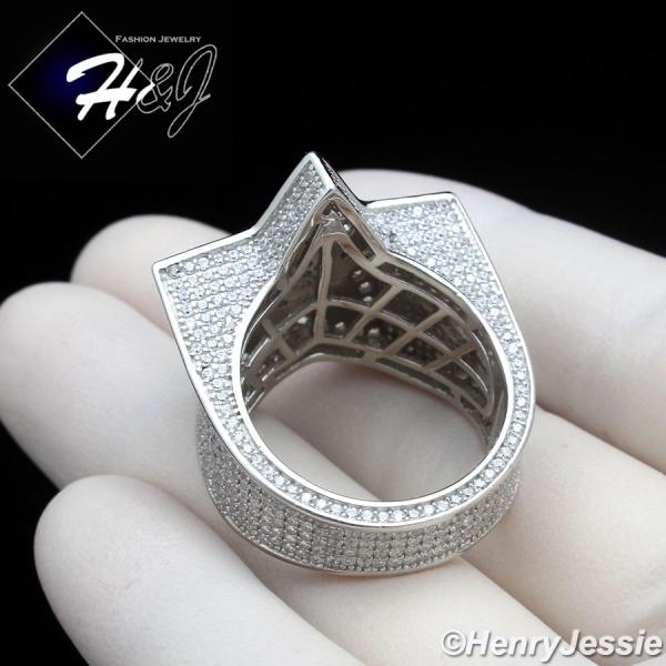 MEN SOLID 925 STERLING SILVER FULL ICY BLING CZ 3D DOUBLE STAR RING*SR205