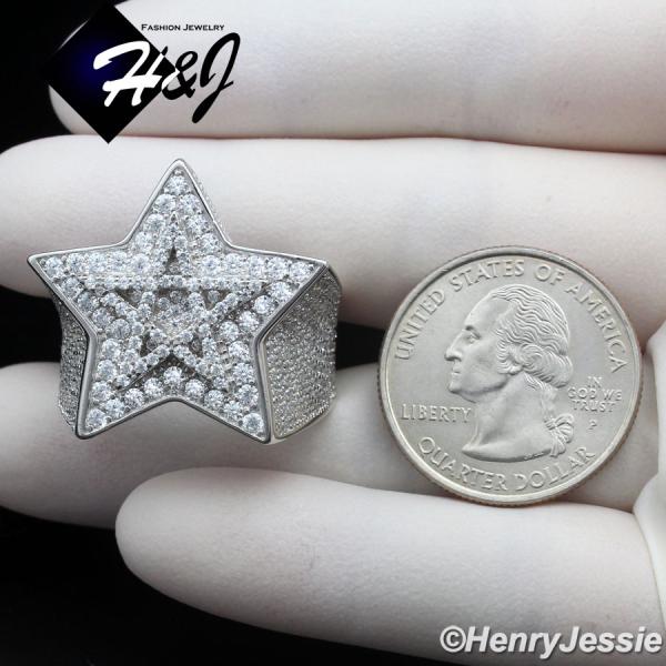 MEN SOLID 925 STERLING SILVER FULL ICY BLING CZ 3D DOUBLE STAR RING*SR205