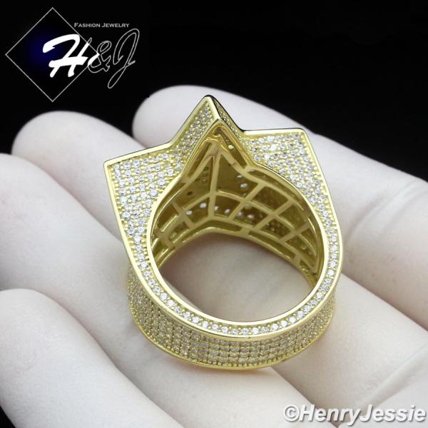 MEN 925 STERLING SILVER FULL ICY BLING CZ 3D GOLD DOUBLE STAR RING*GR205