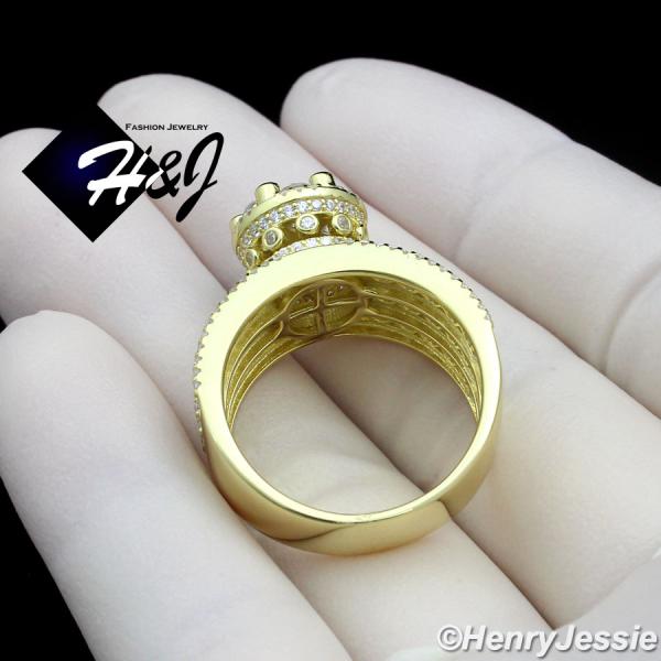 WOMEN SOLID 925 STERLING SILVER ICY BLING CZ GOLD ROUND SHAPE ENGAGEMENT RING*GR201