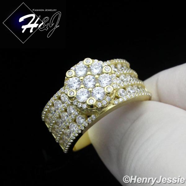 WOMEN SOLID 925 STERLING SILVER ICY BLING CZ GOLD ROUND SHAPE ENGAGEMENT RING*GR201
