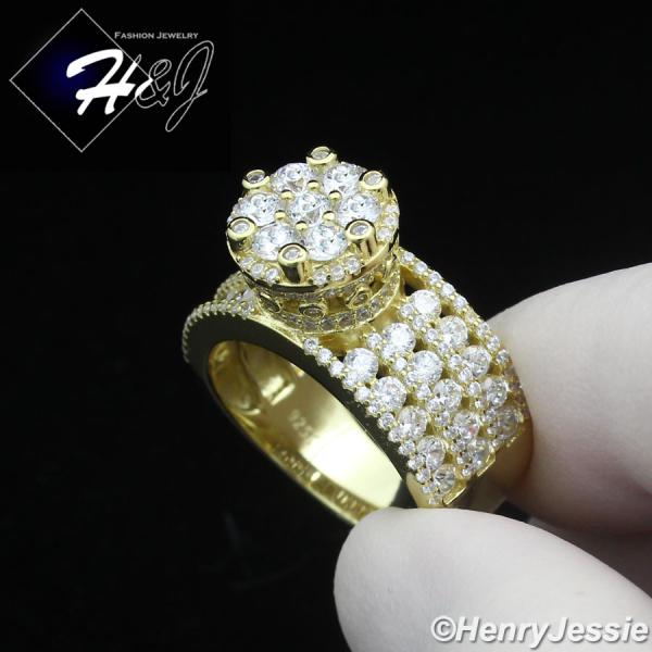 WOMEN SOLID 925 STERLING SILVER ICY BLING CZ GOLD ROUND SHAPE ENGAGEMENT RING*GR201