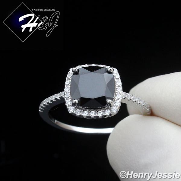 WOMEN SOLID 925 STERLING SILVER ICY BLUE/BLACK/GREEN/RED CZ SQUARE ENGAGEMENT RING*SR203